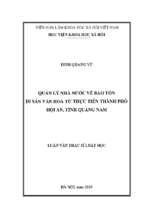 Quản lý nhà nước về bảo tồn di sản văn hoá từ thực tiễn thành phố hội an, tỉnh quảng nam