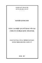 Nâng cao hiệu quả sử dụng vốn tại công ty cổ phần quốc tế sơn hà
