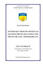 Giải pháp hạn chế rủi ro tín dụng tại ngân hàng thương mại cổ phần công thương việt nam – chi nhánh bến lức