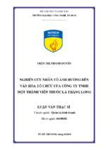 Nghiên cứu nhân tố ảnh hưởng đến văn hóa tổ chức của công ty tnhh một thành viên thuốc lá thăng long.