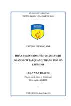 Hoàn thiện công tác quản lý chi ngân sách tại quận 2, thành phố hồ chí minh