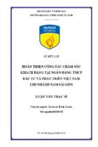 Hoàn thiện công tác c ăm sóc k ác àng tại ngân àng tmcp đầu tƣ và phát triển việt nam – chi nhánh nam sài gòn.