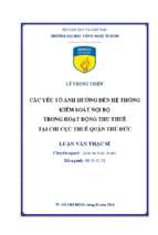 Các yếu tố ảnh hưởng đến hệ thống kiểm soát nội bộ trong hoạt động thu thuế tại chi cục thuế