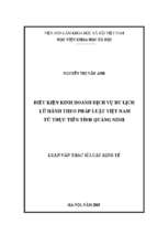 điều kiện kinh doanh dịch vụ du lịch lữ hành theo pháp luật việt nam từ thực tiễn tỉnh quảng ninh
