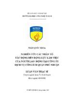 Nghiên cứu các nhân tố tác động đến động lực làm việc của người lao động tại công ty dịch vụ công ích quận phú nhuận