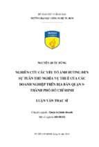 Nghiên cứu các yếu tố ảnh hưởng đến sự tuân thủ nghĩa vụ thuế của các doanh nghiệp trên địa bàn quận 9, tphồ chí minh