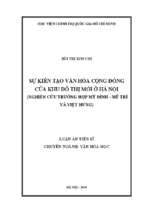 Sự kiến tạo văn hoá cộng đồng của khu đô thị mới ở hà nội (nghiên cứu trường hợp mỹ đình   mễ trì và việt hưng)