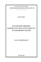 đảng bộ tỉnh vĩnh phúc lãnh đạo xây dựng nguồn nhân lực từ năm 2001 đến năm 2013