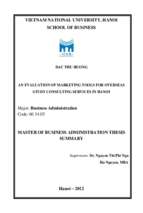 An evaluation of marketing tools for overseas study consulting services in hanoi = đánh giá công cụ marketing cho dịch vụ tư vấn du học ở hà nội. 