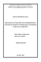 Nghiên cứu các nhân tố ảnh hưởng đến dự định khởi sự kinh doanh của sinh viên các trường đại học khu vực tỉnh quảng ngãi tt tiếng anh