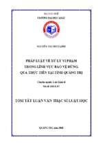 Luận văn pháp luật về xử lý vi phạm trong lĩnh vực bảo vệ rừng, qua thực tiễn tại tỉnh quảng trị tt.