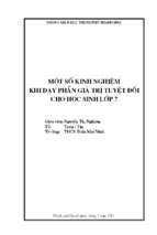 Skkn một số kinh nghiệm khi dạy phần giá trị tuyện đối cho học sinh lớp 7