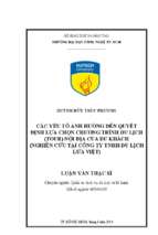 Luận văn các yếu tố ảnh hưởng đến quyết định lựa chọn chương trình du lịch (tour) nội địa của du khách