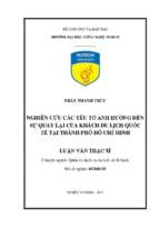 Luận văn nghiên cứu các yếu tố ảnh hưởng đến sự quay lại của khách du lịch quốc tế tại thành phố hồ chí minh