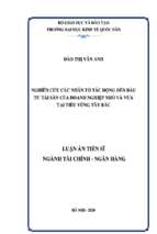 Nghiên cứu các nhân tố tác động đến đầu tư tài sản của doanh nghiệp nhỏ và vừa tại tiểu vùng tây bắc