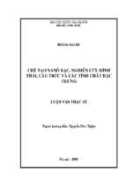 Chế tạo nanô bạc, nghiên cứu hình thái, cấu trúc và các tính chất đặc trưng