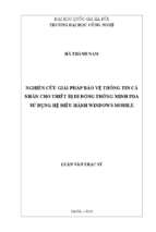 Nghiên cứu giải pháp bảo vệ thông tin cá nhân cho thiết bị di động thông minh pda sử dụng hệ điều hành windows mobile