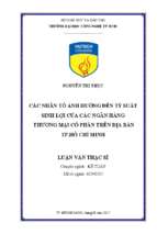 Luận văn các nhân tố ảnh hưởng đến tỷ suất sinh lợi của các ngân hàng thương mại cổ phần trên địa bàn tp.hồ chí minh​