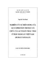 Nghiên cứu sự biến động của glycoprotein thời kỳ có chửa và lactogen nhau thai ở trâu đầm lầy việt nam (bubalus bubalis)
