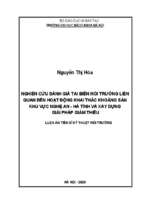 Nghiên cứu đánh giá tai biến môi trường liên quan đến hoạt động khai thác khoáng sản khu vực nghệ an – hà tĩnh và xây dựng giải pháp giảm thiểu