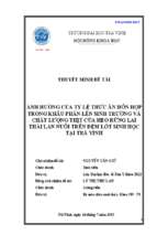 ảnh hưởng của tỷ lệ thức ăn hỗn hợp trong khẩu phần lên sinh trưởng và chất lượng thịt của heo rừng lai thái lan nuôi trên đệm lót sinh học tại trà vinh