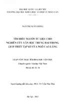 Luận văn tìm hiểu nguồn tư liệu cho nghiên cứu văn học trung đại trong lịch triều tạp kỷ của ngô cao lãng