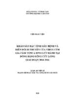 Khảo sát đặc tính gây bệnh và biến đổi di truyền của virus cúm gia cầm type a h5n1 lưu hành tại đồng bằng sông cửu long giai đoạn 2014 2016