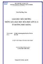 Skkn giáo dục môi trường thông qua dạy học hóa học lớp 10, 11 ở trường phổ thông