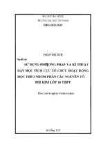 Sử dụng phương pháp và kĩ thuật dạy học tích cực tổ chức hoạt động học theo nhóm phần các nguyên tố phi kim lớp 10 thpt