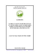 Vai trò của nguồn vốn hỗ trợ sản xuất từ chương trình 135 đối với giảm nghèo nghiên cứu điển hình tại xã phú đình, huyện định hóa, tỉnh thái nguyên