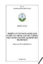 Nghiên cứu xây dựng danh sách tương tác thuốc cần chú ý trong thực hành lâm sàng tại bệnh viện thanh nhàn​