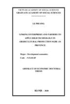 Liên kết doanh nghiệp và nông dân ứng dụng công nghệ cao trong sản xuất nông nghiệp tỉnh nghệ an tt tiếng anh