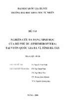 Nghiên cứu đa dạng sinh học của bộ phù du (ephemeroptera) tại vườn quốc gia ba vì, tỉnh hà tây