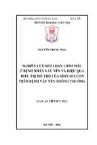 Nghiên cứu rối loạn lipid máu ở bệnh nhân vảy nến và hiệu quả điều trị hỗ trợ của simvastatin trên bệnh vảy nến thông thường