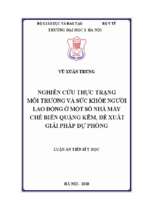 Nghiên cứu thực trạng môi trường và sức khỏe người lao động ở một số nhà máy chế biến quặng kẽm, đề xuất giải pháp dự phòng