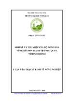 Sinh kế và thu nhập của hộ nông dân vùng bán sơn địa huyện nho quan, tỉnh ninh bình