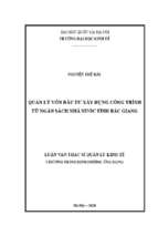 Quản lý vốn đầu tư xây dựng công trình từ ngân sách nhà nước tỉnh bắc giang