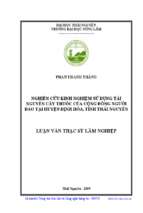 Nghiên cứu kinh nghiệm sử dụng tài nguyên cây thuốc của cộng đồng người dao tại huyện định hóa, tỉnh thái nguyên