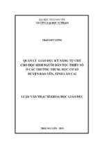 Quản lý giáo dục kỹ năng tự chủ cho học sinh người dân tộc thiểu số ở các trường trung học cơ sở huyện bảo yên, tỉnh lào cai