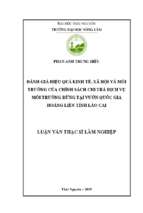 đánh giá hiệu quả kinh tế, xã hội và môi trường của chính sách chi trả dịch vụ môi trường rừng tại vườn quốc gia hoàng liên tỉnh lào cai