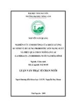 Nghiên cứu ảnh hưởng của khối lượng sơ sinh và bổ sung probiotic đến năng suất, hiệu quả chăn nuôi lợn lai (landrace x yorshire) nuôi tại hoà bình