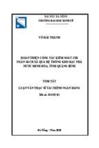 Hoàn thiện công tác kiểm soát chi ngân sách xã qua hệ thống kho bạc nhà nước minh hóa, tỉnh quảng bình
