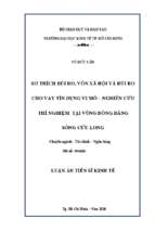 Sở thích rủi ro, vốn xã hội và rủi ro cho vay tín dụng vi mô – nghiên cứu thí nghiệm tại vùng đồng bằng sông cửu long