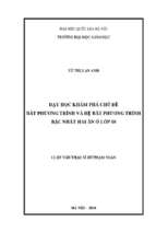 Dạy học khám phá chủ đề bất phương trình và hệ bất phương trình bậc nhất hai ẩn ở lớp 10