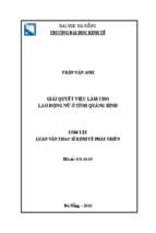 Giải quyết việc làm cho lao động nữ ở tỉnh quảng bình