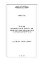 Quản trị hoạt động đánh giá trong dạy học tại các trường trung học phổ thông huyện quế võ, tỉnh bắc ninh