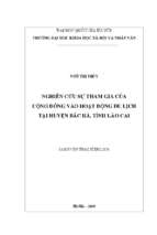 Nghiên cứu sự tham gia của cộng đồng vào hoạt động du lịch tại huyện bắc hà, tỉnh lào cai