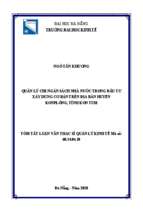 Quản lý chi ngân sách nhà nước trong đầu tư xây dựng cơ bản trên địa bàn huyện kon plông, tỉnh kon tum