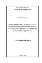Nghiên cứu tổng hợp, cấu trúc và thăm dò hoạt tính sinh học, tính chất huỳnh quang của một số phức chất kim loại chuyển tiếp chứa phối tử loại quinoline