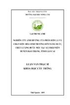 Nghiên cứu ảnh hưởng của phân bón lá và chất điều hòa sinh trưởng đến năng suất, chất lượng bưởi múc tại xã thái niên   huyện bảo thắng   tỉnh lào cai